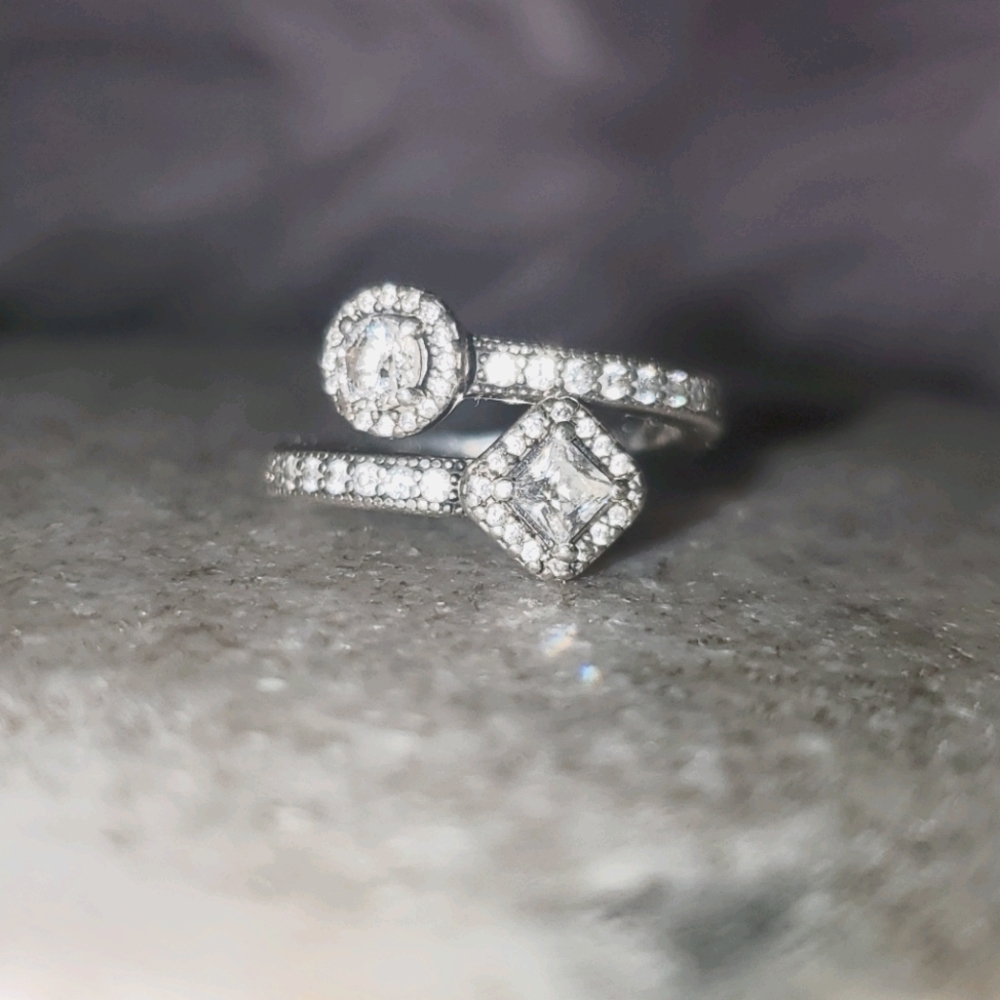 Pandora Sparkling Square & Circle Open Ring - image 5